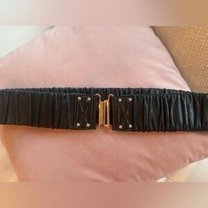 Miu Miu NWOT black leather stretch cinch waist belt size 90/36 silver hardware
